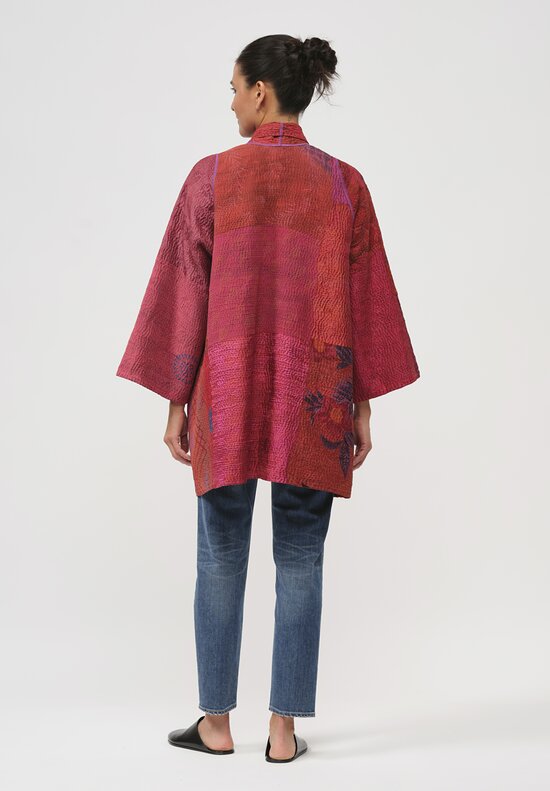 Mieko Mintz Silk Jacquard Kantha Jacket in Orange, Purple & Red	