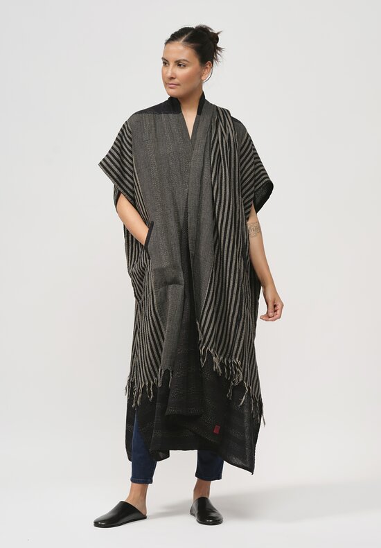 Mieko Mintz Cotton Handloom Kantha Scarf in Black & Grey	
