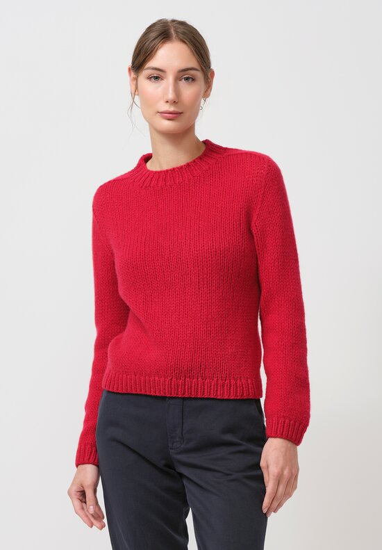 Wommelsdorff Hand Knit Bloom Cashmere Sweater in Crimson