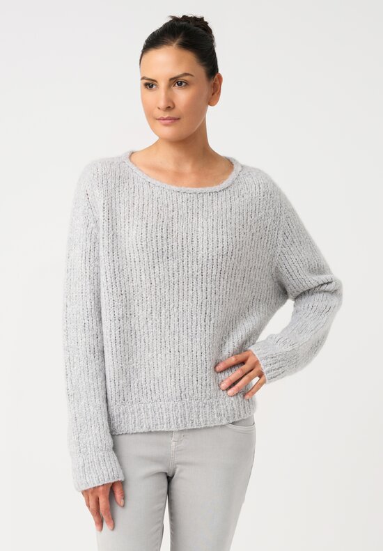 Wommelsdorff Cashmere & Silk Hand-Knit Faye Scooped Neck Sweater in Dust Grey	