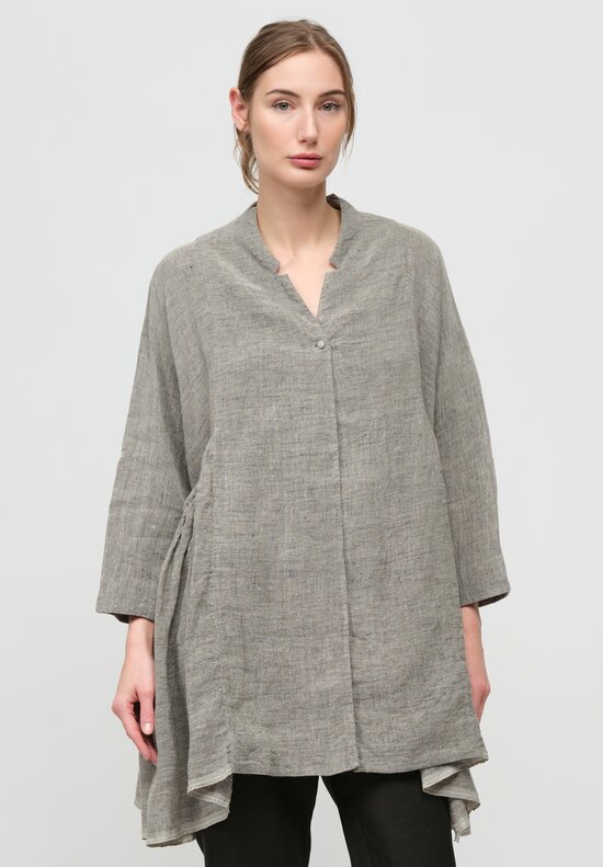 AODress Handloom Linen Side Gather Front Pocket Jacket in Natural Grey	