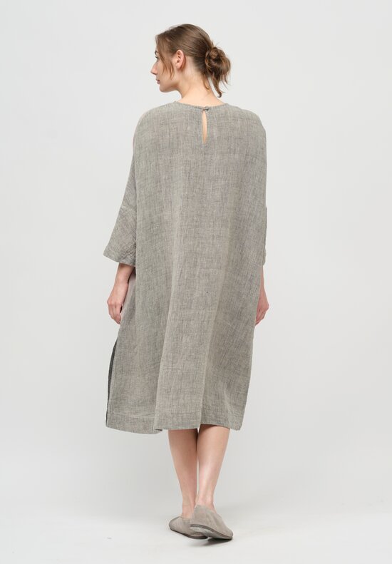 AODress Handloom Linen Patchwork Dress in Natural Grey	