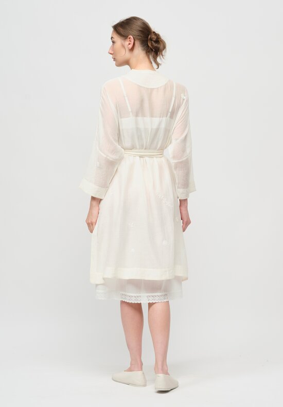 AODress Handloom Silk & Cotton Neck Slit Robe with Inner Dress in Kora White