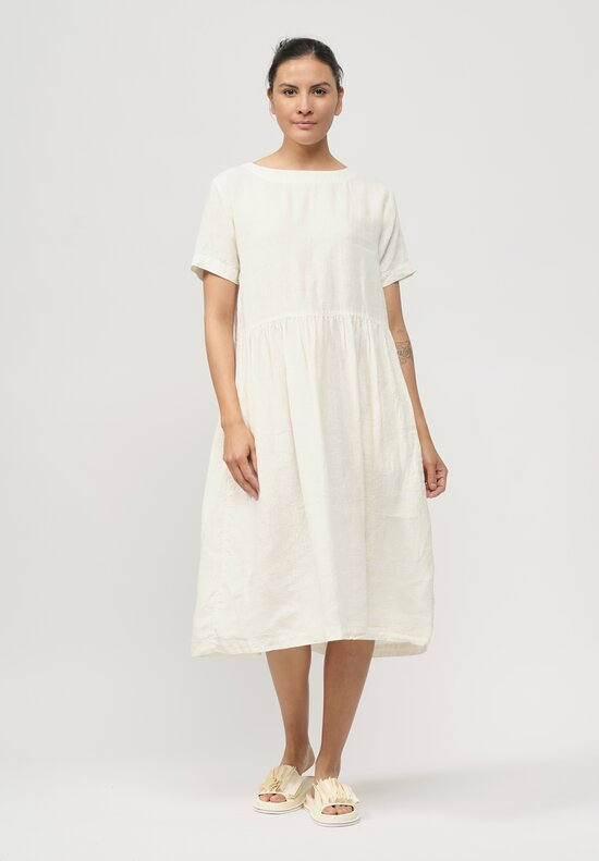 Armen Linen Overdyed Boat Neck One-Piece Shirt Dress in Mineral White	