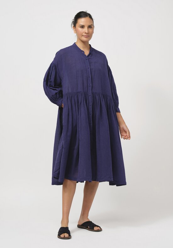 Maison De Soil Banded Linen & Cotton Collar Shirt Dress with Rajasthan Tuck in Deep Purple	