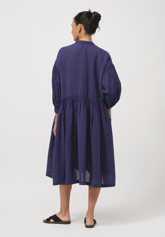 Maison De Soil Banded Linen & Cotton Collar Shirt Dress with Rajasthan Tuck in Deep Purple	