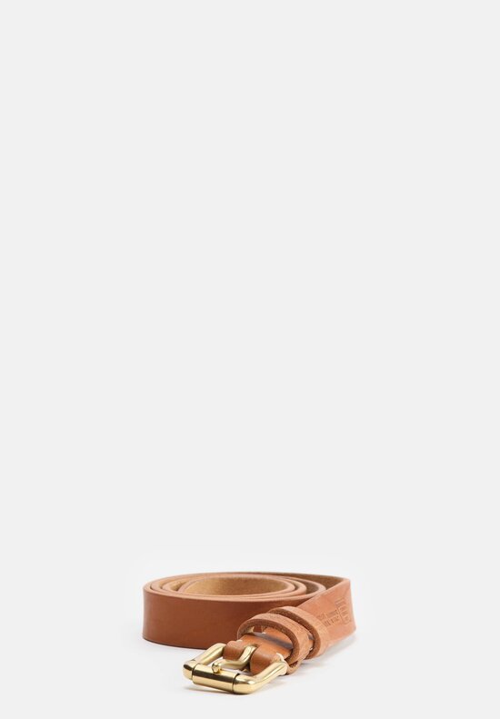 Massimo Palomba Small Leather Selleria Brass Buckle Belt in Tabacco Brown	