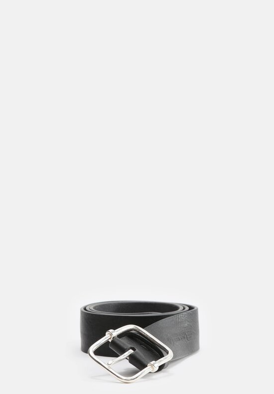 Massimo Palomba Silver Buckle Wide Leather Selleria Belt in Black	