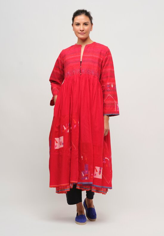 Injiri Cotton Embroidered Coat Dress in Red	