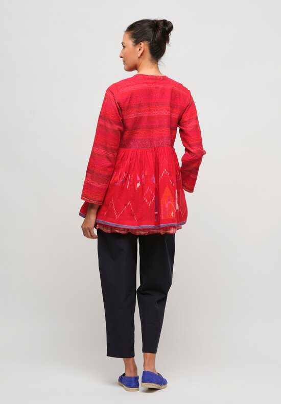 Injiri Cotton Embroidered Jacket in Red & Pink