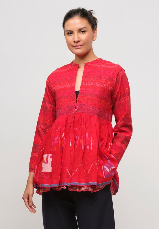 Injiri Cotton Embroidered Jacket in Red & Pink