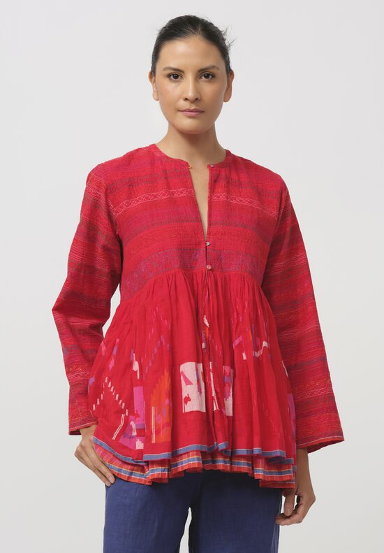 Injiri Cotton Embroidered Jacket in Red & Pink	