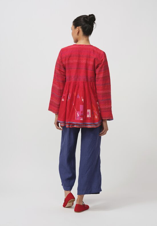 Injiri Cotton Embroidered Jacket in Red & Pink	