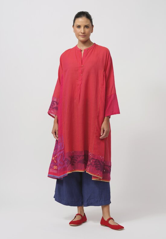 Injiri Cotton Side Gather Tunic in Red & Purple	