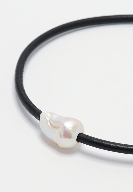 Monies Baroque Pearl, Leather & Ebony Necklace	