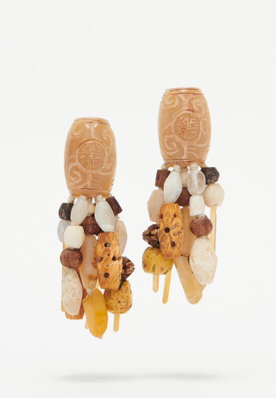 Monies Jade, Tourmaline, Carneol, Prehnite & Antique Pearl Earrings	
