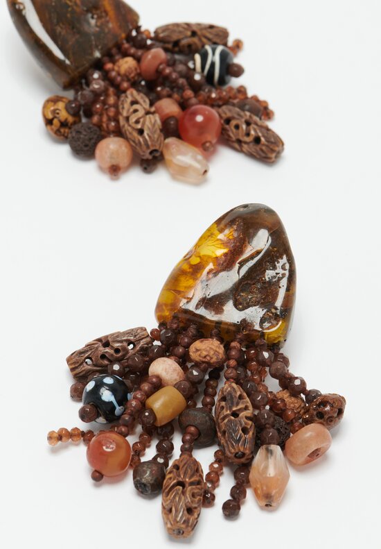 Monies Amber, Antique Bone, Rose Wood, Agate & Carneol Earrings	