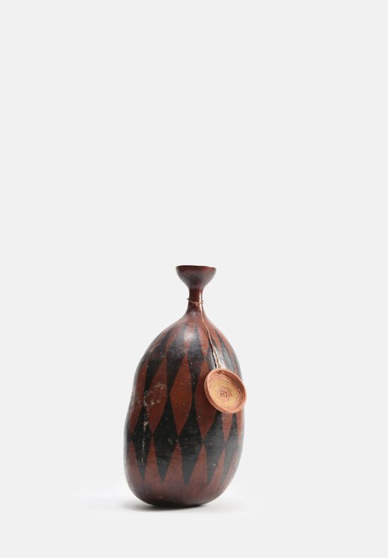 Antique and Vintage Traditional Calabash of Tutsi Culture with Woven Lid	
