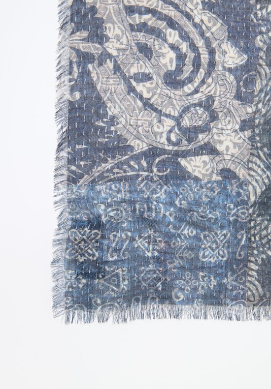 Alonpi Cashmere Large Silk Printed Scarf in Navy Blue	