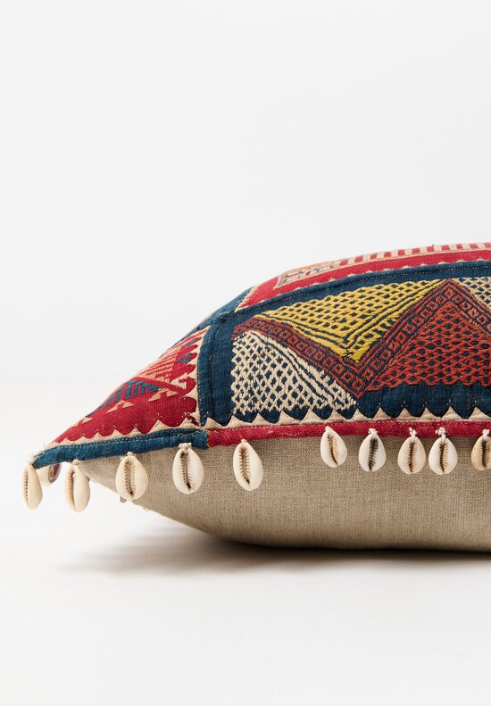 Vintage Banjara Textile Pillow with Cowrie Shells	