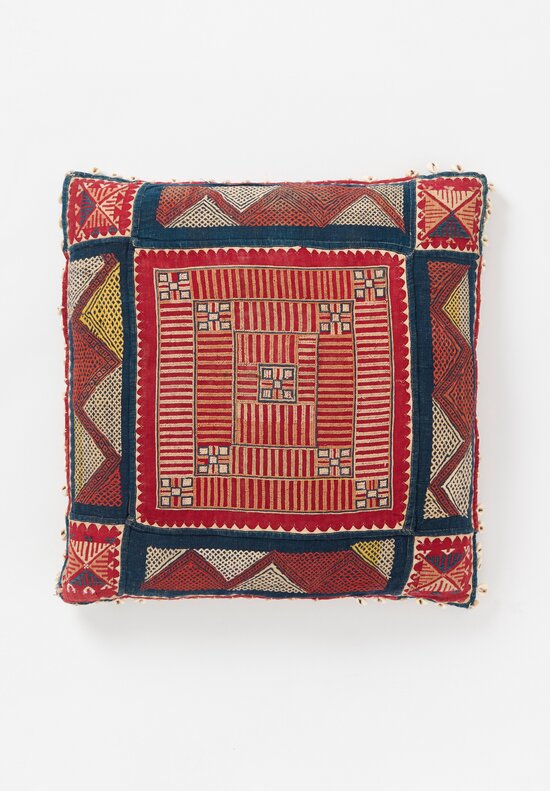 Vintage Banjara Textile Pillow with Cowrie Shells	