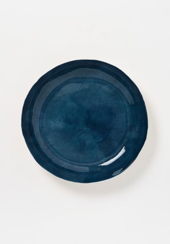 Stamperia Bertozzi Handmade Porcelain Solid Interior Shallow Serving Bowl Dark Azzuro Blue