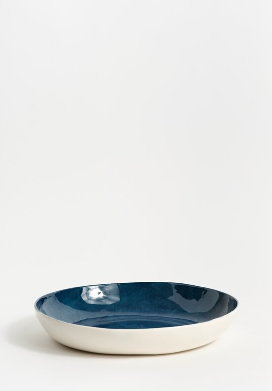 Stamperia Bertozzi Handmade Porcelain Solid Interior Shallow Serving Bowl Dark Azzuro Blue