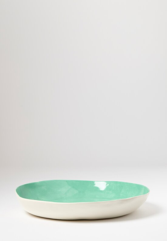 Bertozzi Handmade Porcelain Solid Interior Shallow Serving Bowl in Dark Spring Green
