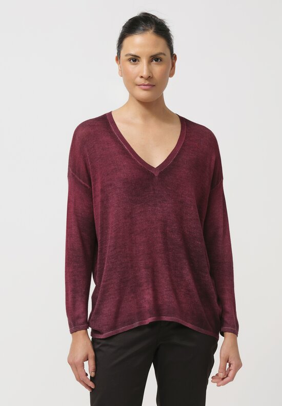 Avant Toi Cashmere & Silk Hand-Painted V-Neck Sweater in Nero Wine Red