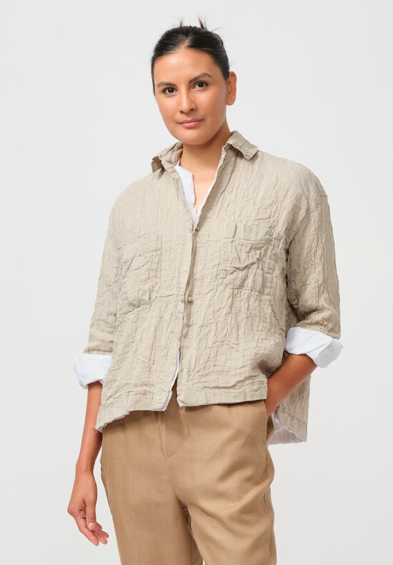 Daniela Gregis Layered Linen & Cotton Vivo Shirt Jacket in Natural & Raw White
