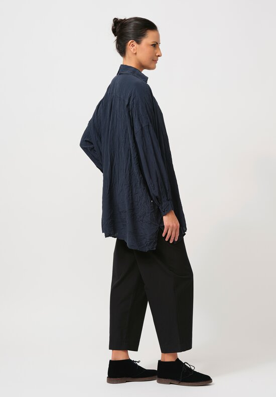 Daniela Gregis Washed Silk Uomo Larghissima Top with Slip in Navy Blue	