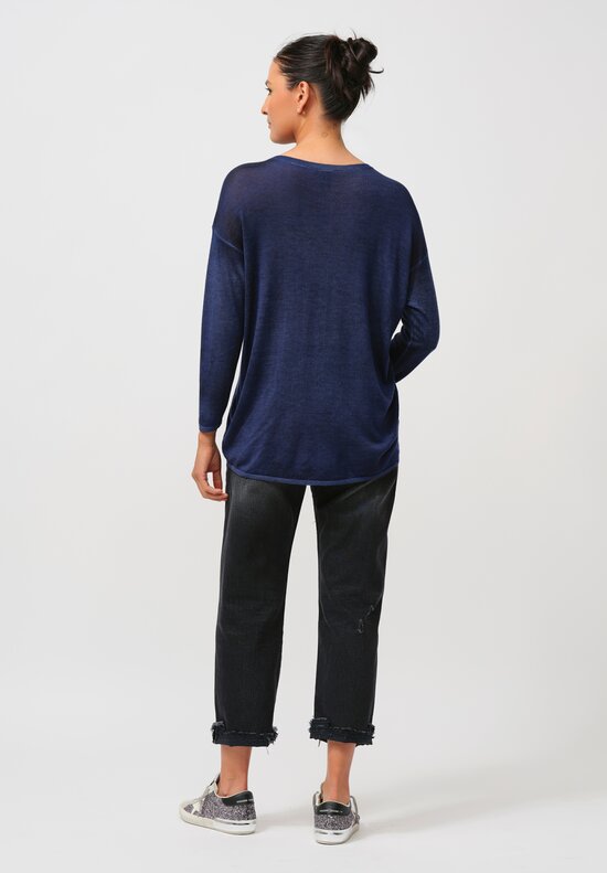 Avant Toi Cashmere & Silk Maglia Barchetta Sweater in Nero China Blu	