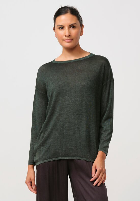 Avant Toi Cashmere & Silk Maglia Barchetta Sweater in Nero Rosco Green	