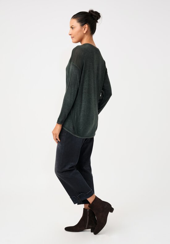 Avant Toi Cashmere & Silk Maglia Barchetta Sweater in Nero & Rosco Green