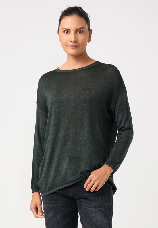 Avant Toi Cashmere & Silk Maglia Barchetta Sweater in Nero & Rosco Green