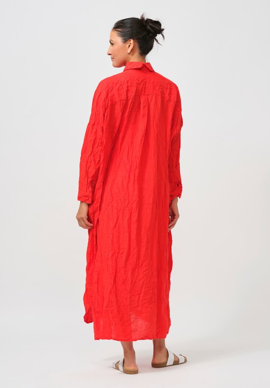 Daniela Gregis Washed Linen More Tunic with Silk Slip in Rosso Orange Red	