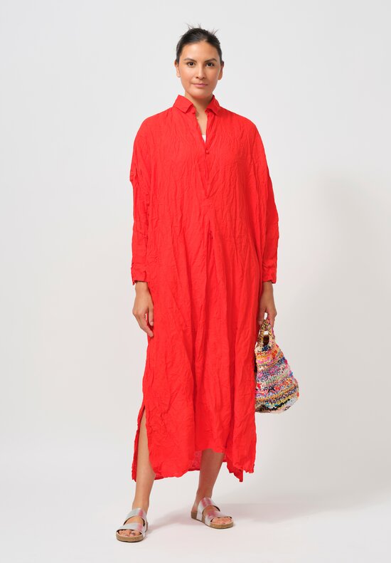 Daniela Gregis Washed Linen More Tunic with Silk Slip in Rosso Orange Red	