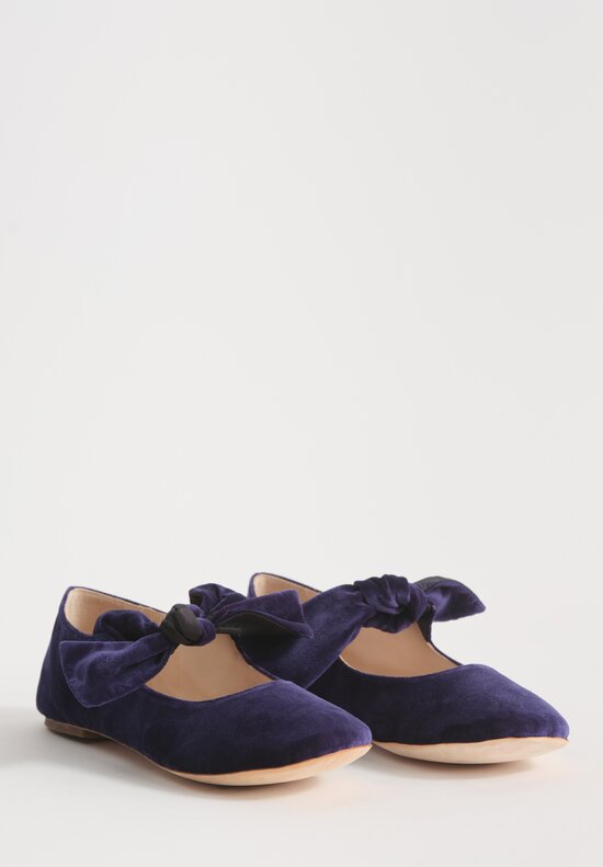 Daniela Gregis Cotton Velvet Ballerina Bottoncino Flat in Dark Blue	