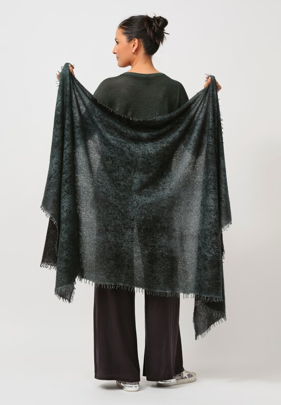 Avant Toi Hand-Painted Cashmere Stola Scarf in Nero Rosco Green	