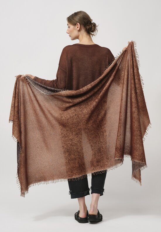 Avant Toi Hand-Painted Cashmere Stola Scarf in Nero Cuoio Brown	