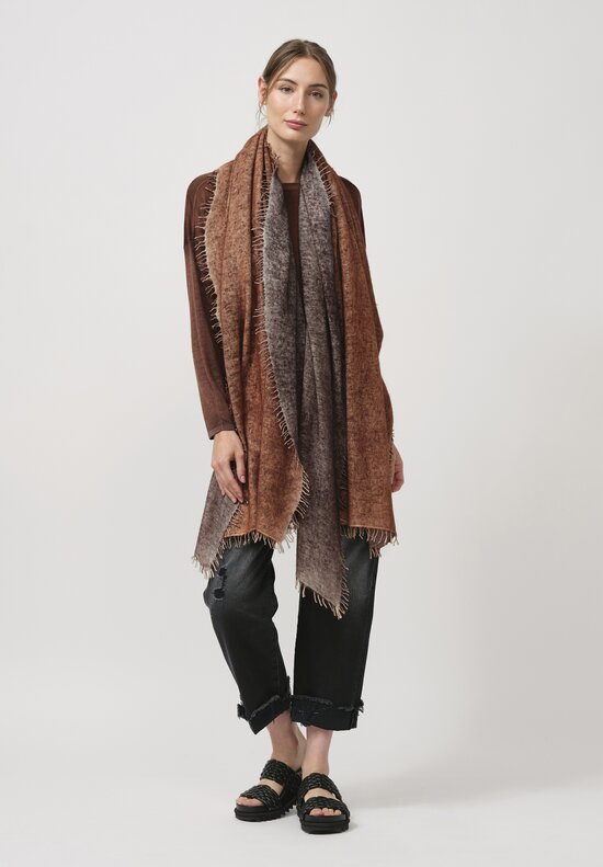Avant Toi Hand-Painted Cashmere Stola Scarf in Nero Cuoio Brown	
