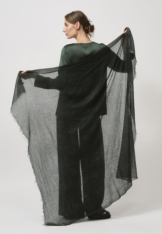 Avant Toi Hand-Painted Cashmere Gauze Scarf in Nero Rosco Green	