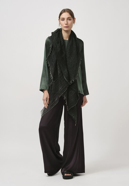 Avant Toi Hand-Painted Cashmere Gauze Scarf in Nero Rosco Green	