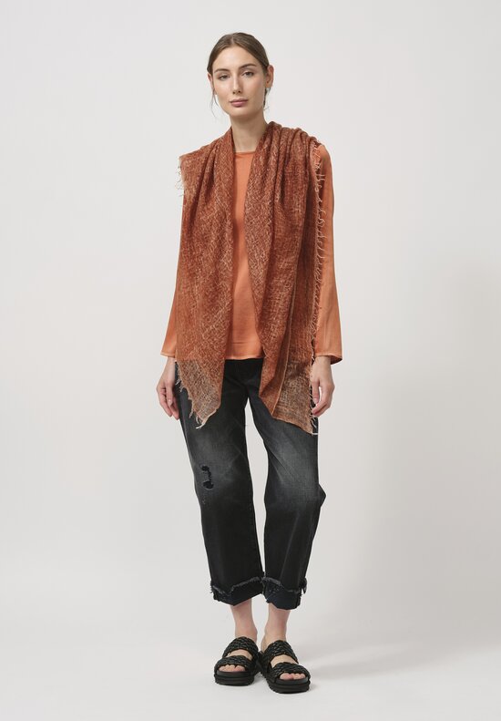 Avant Toi Hand-Painted Cashmere Gauze Scarf in Nero Cuoio Rust	