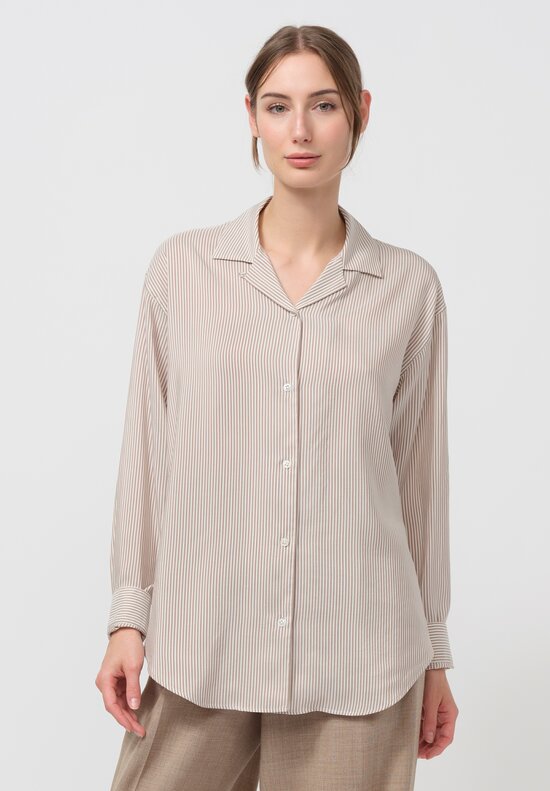 The Row Silk Valene Shirt in Pink Beige & White	