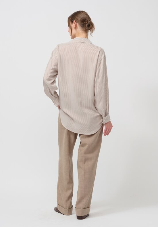 The Row Silk Valene Shirt in Pink Beige & White	