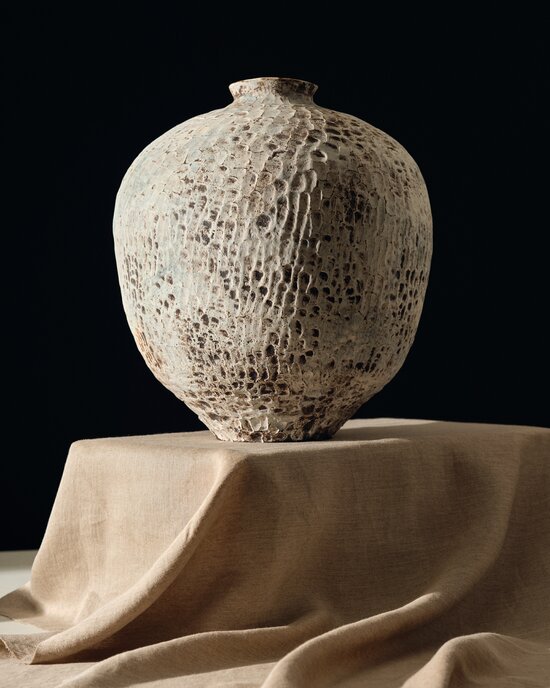 Lise Herud Braten Textured Large Moonvase in White, Grey & Blue	