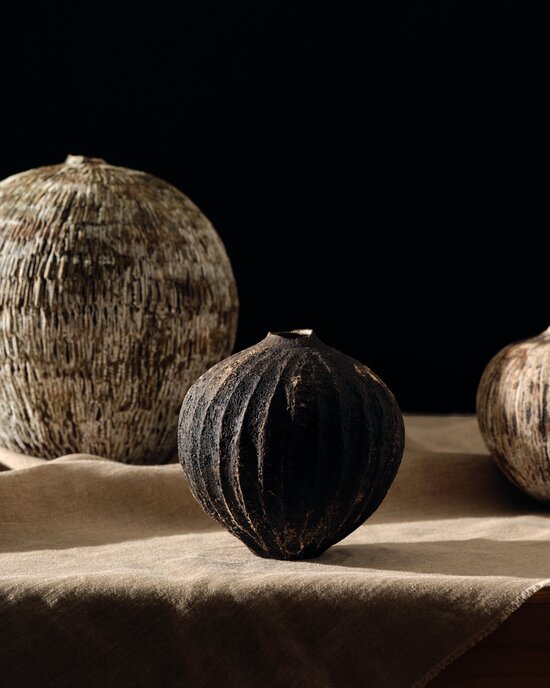 Lise Herud Braten Textured Small Moonvase in Dark Brown & White	
