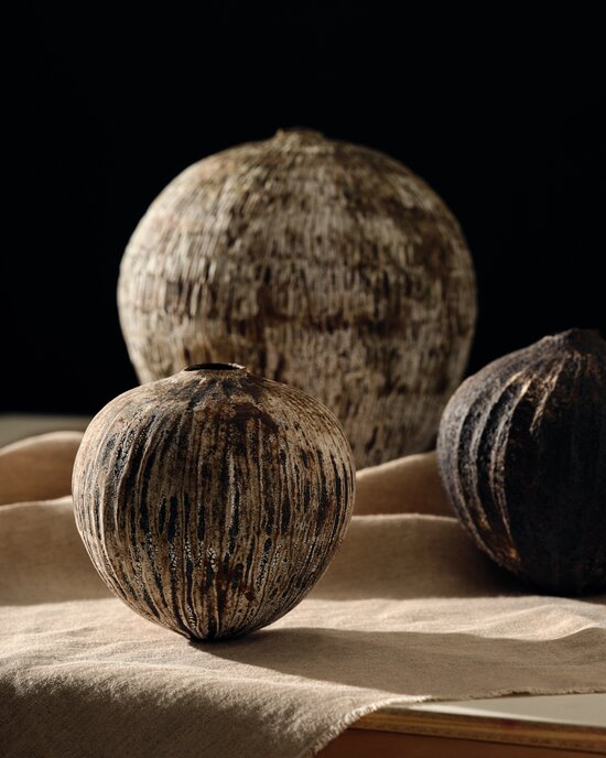 Lise Herud Braten Textured Small Moonvase in White & Brown	