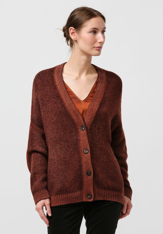 Avant Toi Cashmere & Silk Rasato Cardigan in Nero Cuoio Brown	